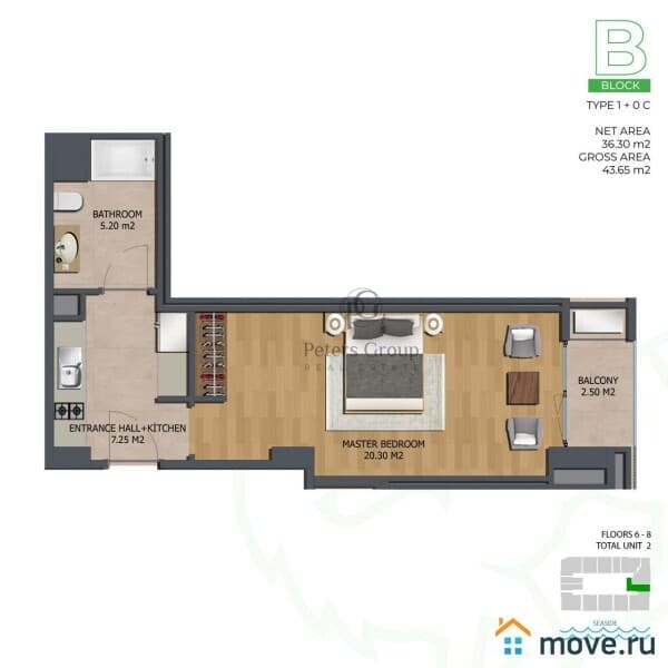 студия, 27 м²