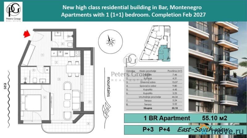 1-комн. квартира, 55 м²