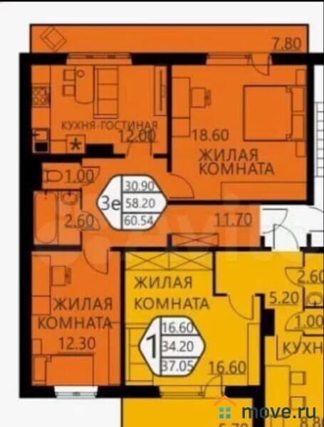 2-комн. квартира, 57.4 м²